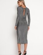 by swan Rochie Midi Mulată Argintie cu Fir Metalic și Spate Decupat Niorve