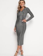 by swan Rochie Midi Mulată Argintie cu Fir Metalic și Spate Decupat Niorve