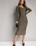 by swan Rochie Midi Mulată Aurie cu Fir Metalic și Spate Decupat Niorve