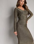 by swan Rochie Midi Mulată Aurie cu Fir Metalic și Spate Decupat Niorve