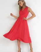 by swan Rochie Midi Roșie Fără Mâneci cu Tiv Plisat Dreana