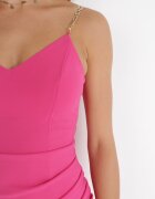 by swan Rochie Mini Fucsia pe Bretele Decorative cu Tiv Asimetric Maffah