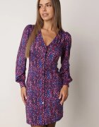 by swan Rochie Mini Mov-Albastră cu nasturi și Mâneci Lungi cu manșete Cynandia