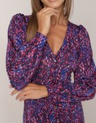 by swan Rochie Mini Mov-Albastră cu nasturi și Mâneci Lungi cu manșete Cynandia
