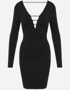 by swan Rochie Mini Neagră cu Decolteu Adânc Ornată cu Benzi Subțiri Fancyone