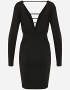 by swan Rochie Mini Neagră cu Decolteu Adânc Ornată cu Benzi Subțiri Fancyone