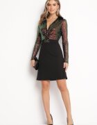 by swan Rochie Mini Negru-Verde cu paiete cu parte superioară tip cămașă și curea cu cataramă Fiorena