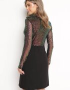 by swan Rochie Mini Negru-Verde cu paiete cu parte superioară tip cămașă și curea cu cataramă Fiorena