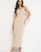 by swan Rochie Mulată Bej deschis cu Vâscoză Decorată cu Încrețituri Siloria