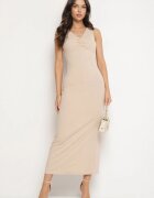 by swan Rochie Mulată Bej deschis cu Vâscoză Decorată cu Încrețituri Siloria