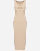 by swan Rochie Mulată Bej deschis cu Vâscoză Decorată cu Încrețituri Siloria