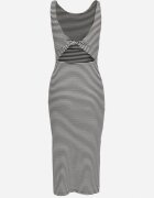 by swan Rochie mulată în dungi granat-albă din bumbac cu bretele și șliț decorativ Vimastis