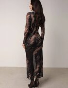 by swan Rochie Mulată Lungă Negru-Bej din Plasă cu Slit lateral Nethys