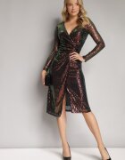 by swan Rochie Multicoloră Cu Paiete Midi cu Decolteu Petrecut și Cordon Hadora