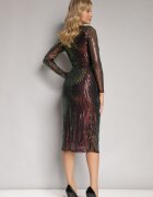 by swan Rochie Multicoloră Cu Paiete Midi cu Decolteu Petrecut și Cordon Hadora