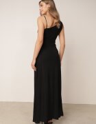 by swan Rochie Neagră Asimetrică Maxi cu Tiv Evazat și Decolteu cu Sclipici Acaisa
