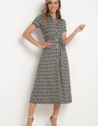 by swan Rochie Neagră Cambrată cu croială tip cămașă Încheiată cu nasturi cu model geometric Parra