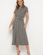 by swan Rochie Neagră Cambrată cu croială tip cămașă Încheiată cu nasturi cu model geometric Parra
