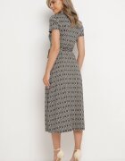 by swan Rochie Neagră Cambrată cu croială tip cămașă Încheiată cu nasturi cu model geometric Parra