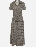 by swan Rochie Neagră Cambrată cu croială tip cămașă Încheiată cu nasturi cu model geometric Parra