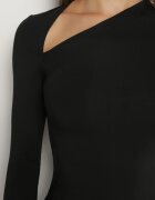by swan Rochie Neagră Cambrată cu Decolteu Asimetric și Șliț Saiala