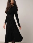 by swan Rochie neagră cambrată cu viscoză cu croială evazată decorată cu fir metalic Mesinae