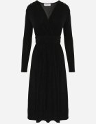 by swan Rochie neagră cambrată cu viscoză cu croială evazată decorată cu fir metalic Mesinae