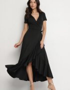 by swan Rochie Neagră cu Curea Petrecută Decorată cu Volane Wleffia