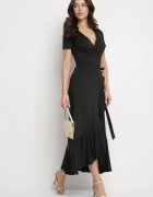 by swan Rochie Neagră cu Curea Petrecută Decorată cu Volane Wleffia