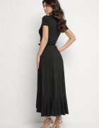by swan Rochie Neagră cu Curea Petrecută Decorată cu Volane Wleffia