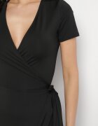 by swan Rochie Neagră cu Curea Petrecută Decorată cu Volane Wleffia