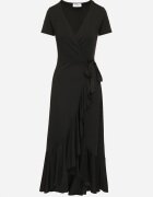 by swan Rochie Neagră cu Curea Petrecută Decorată cu Volane Wleffia