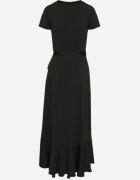 by swan Rochie Neagră cu Curea Petrecută Decorată cu Volane Wleffia