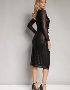 by swan Rochie Neagră Cu paiete Midi Cu decolteu petrecut și legătură Hadora