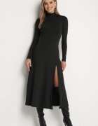 by swan Rochie Neagră cu Semi-guler Cambrată cu Slit lateral Sailea