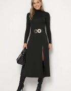 by swan Rochie Neagră cu Semi-guler Cambrată cu Slit lateral Sailea