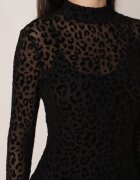 by swan Rochie Neagră Din plasă cu Imprimeu din velur Leopard și Decupaje Zaili