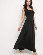 by swan Rochie Neagră din Viscoză cu Croi Evazat cu Decolteu Pătrat Tilvia