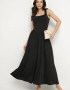 by swan Rochie Neagră din Viscoză cu Croi Evazat cu Decolteu Pătrat Tilvia