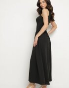 by swan Rochie Neagră din Viscoză cu Croi Evazat cu Decolteu Pătrat Tilvia