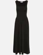 by swan Rochie Neagră din Viscoză cu Croi Evazat cu Decolteu Pătrat Tilvia