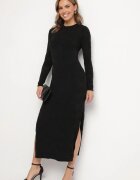by swan Rochie Neagră din Viscoză cu croială ajustată din țesătură Plumeti Silsela