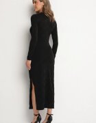 by swan Rochie Neagră din Viscoză cu croială ajustată din țesătură Plumeti Silsela