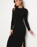 by swan Rochie Neagră din Viscoză cu croială ajustată din țesătură Plumeti Silsela