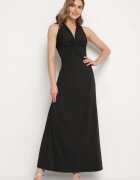 by swan Rochie Neagră Evazată Fără Mâneci cu Viscoză Decorată cu Drapaj Folenissa