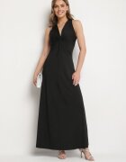 by swan Rochie Neagră Evazată Fără Mâneci cu Viscoză Decorată cu Drapaj Folenissa
