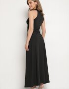by swan Rochie Neagră Evazată Fără Mâneci cu Viscoză Decorată cu Drapaj Folenissa
