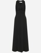 by swan Rochie Neagră Evazată Fără Mâneci cu Viscoză Decorată cu Drapaj Folenissa