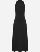 by swan Rochie Neagră Evazată Fără Mâneci cu Viscoză Decorată cu Drapaj Folenissa