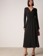 by swan Rochie neagră încrețită cambrată din viscoză cu decolteu în V și mânecă lungă Emirie